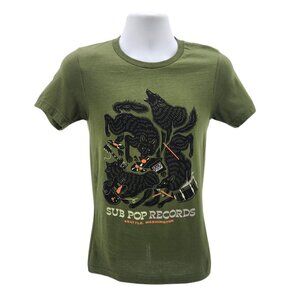 NEW Sub Pop Records Adult XS T-Shirt Wolves Olive Green Graphic Bella + Canvas